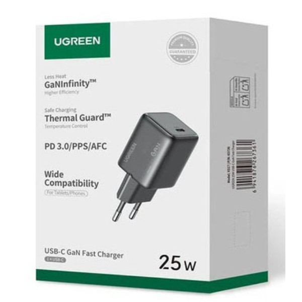Фото - Мережевий зарядний пристрій UGREEN X517 USB-C 25W GaN Fast Charger + USB-C 1m Cable Black (75103)